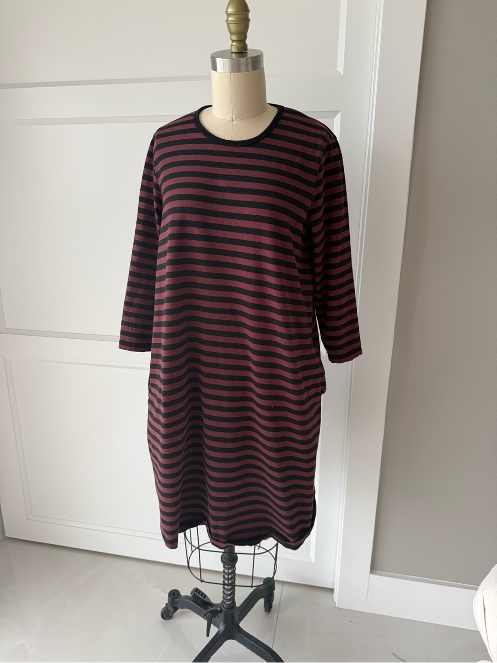 Marimekkoβ Cotton Striped Dress Aretta maroon Black S